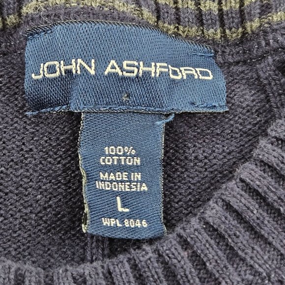 John Ashford Sweater Womens Size L Navy Cable Knit Cotton Round Neck Pull Over - Picture 4 of 7